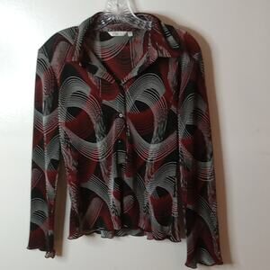 M&Co. Womens Swirly Art button down Size 12 blouse. Art to Wear.